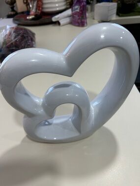 White Ceramic Heart Sculpture - Home Art
